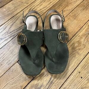Alfani Step N Flex‎ Womens 6M Olive Green Wedge Thong Sandals Buckle Slingback